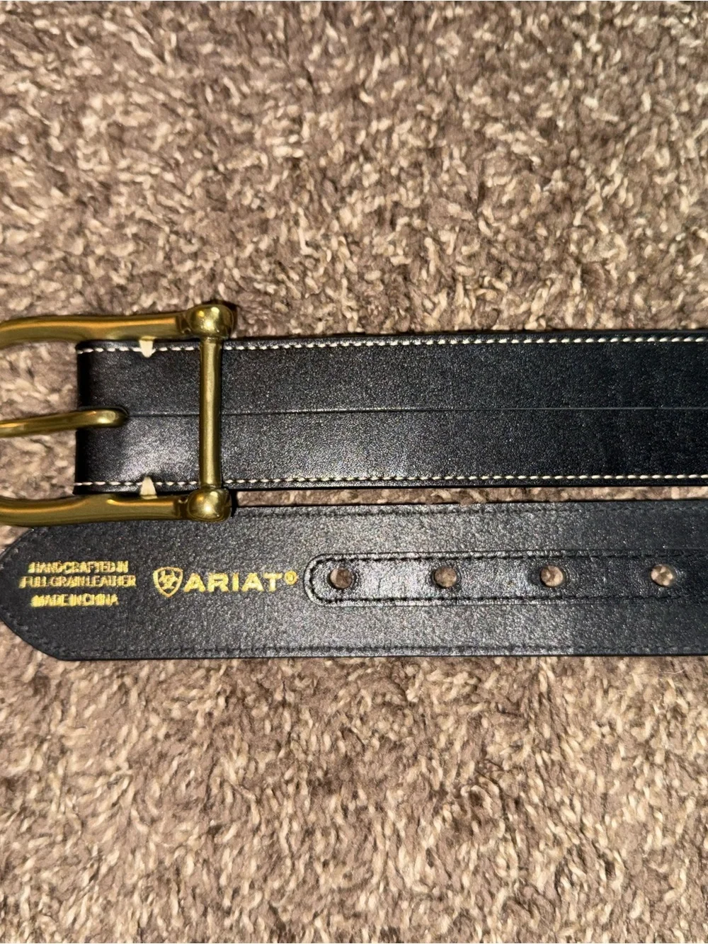 Ariat Black Leather Belt with Brass-Tone Buckle